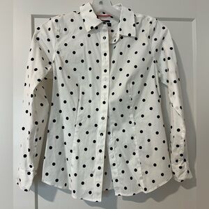 Talbots White Button-Front Polka Dot Blouse